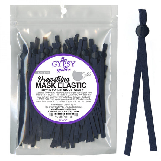 Gypsy Quilter Drawstring Mask Elastic Navy - 5 pairs for garments, sewing and bag making projects