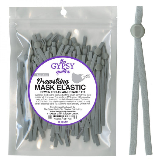 Gypsy Quilter Drawstring Mask Elastic Gray - 5 pairs for garments, sewing and bag making projects