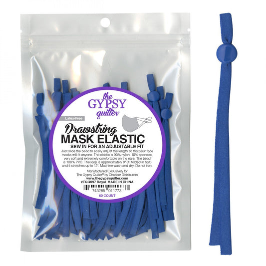 Gypsy Quilter Drawstring Mask Elastic Royal - 5 pairs for garments, sewing and bag making projects