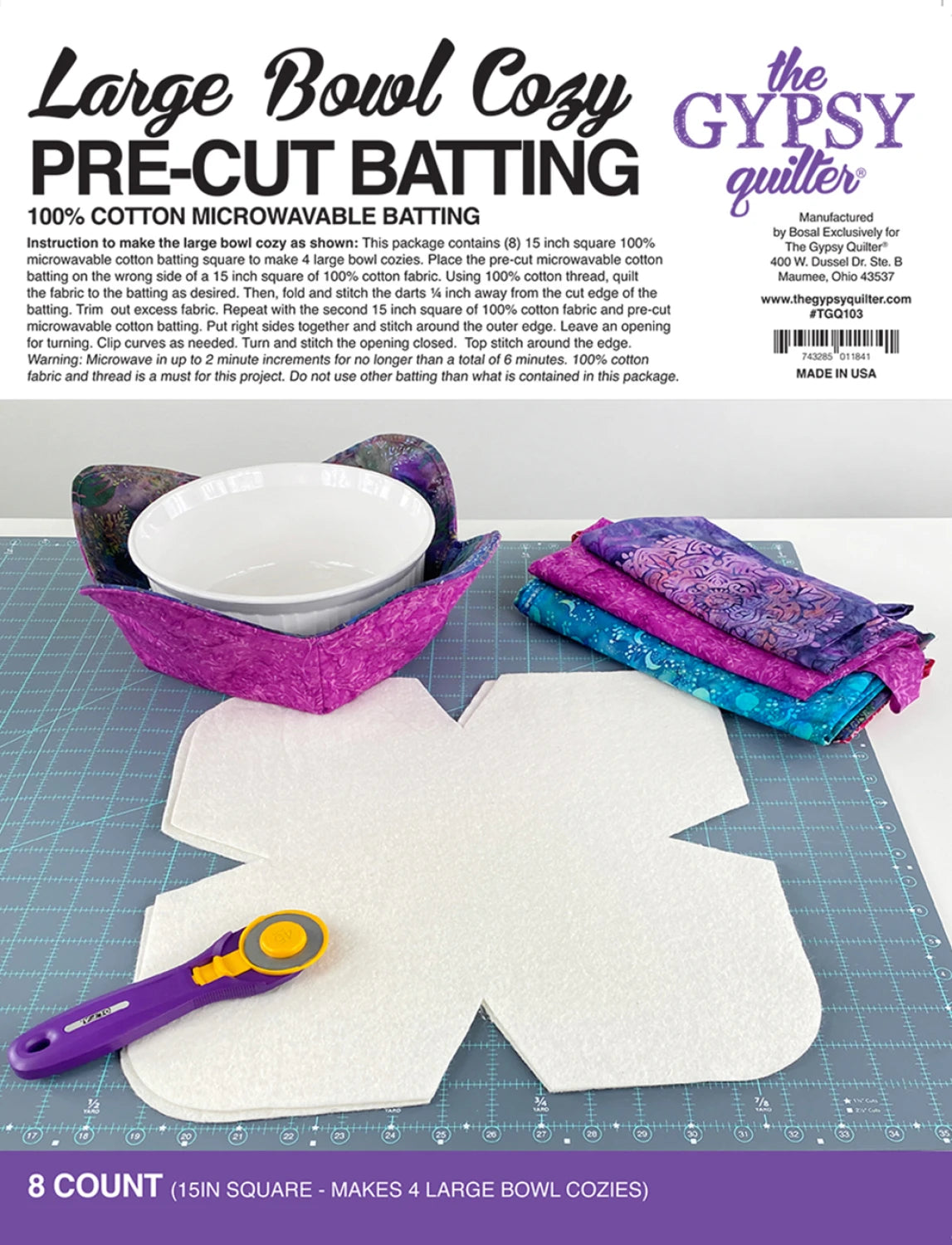 Bowl Cozy Pre-Cut Batting – Large 8ct