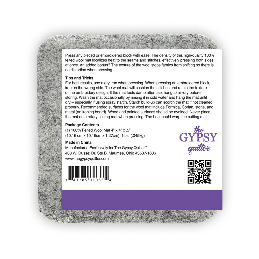 Wool Pressing Mat 102 mm x 102 mm - Gypsy Quilter wool for needlework, applique and craft projects