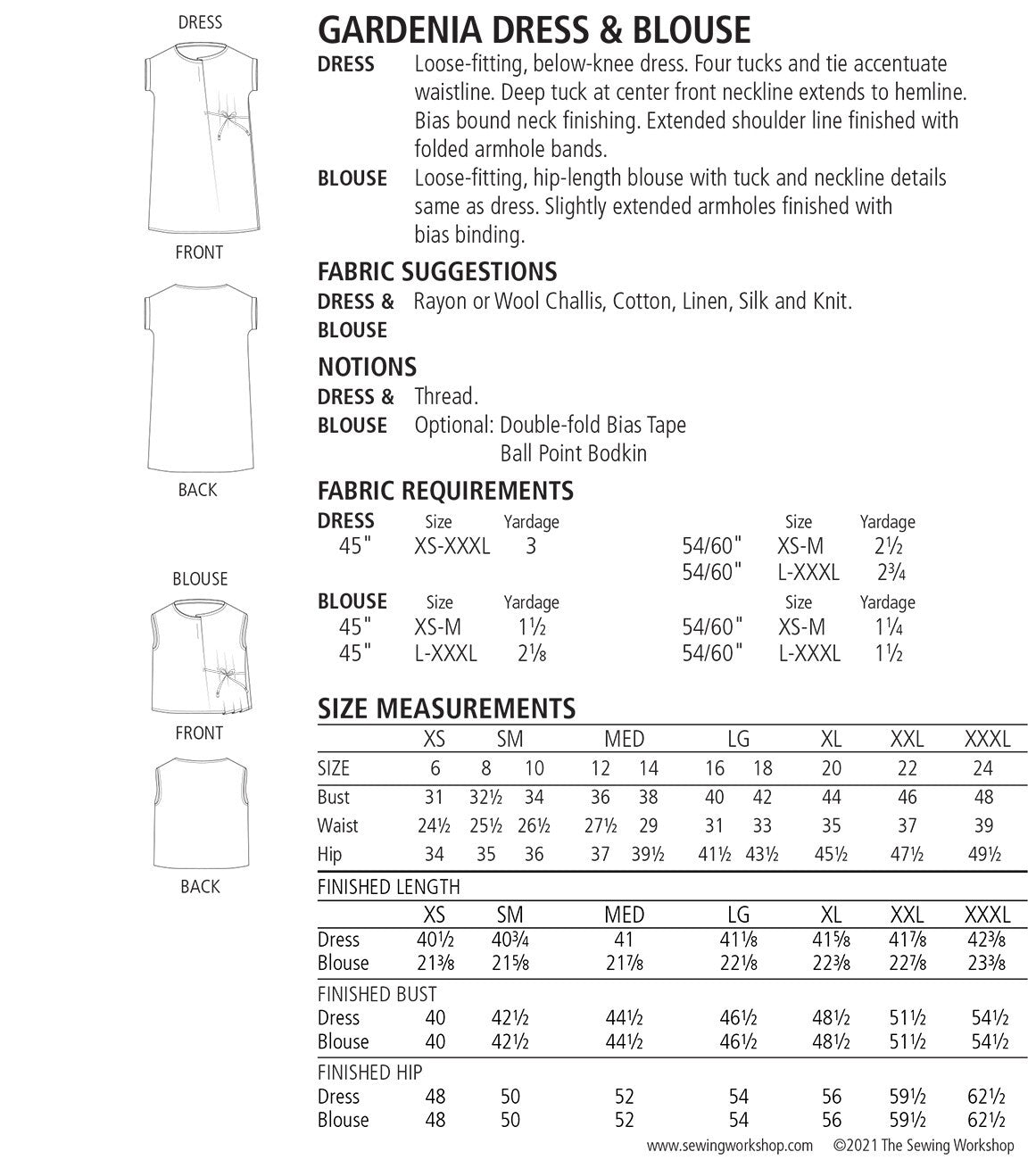 Gardenia Dress & Blouse Pattern , quilting and craft projects