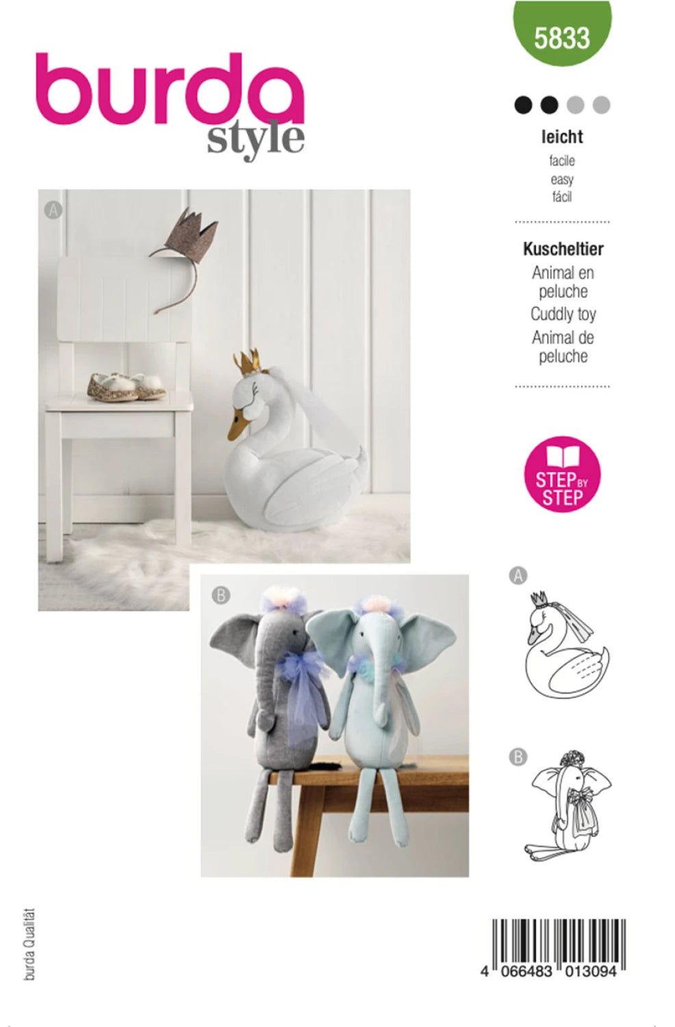 Burda Style Kid's Toys Swan & Elephant #5833 Easy