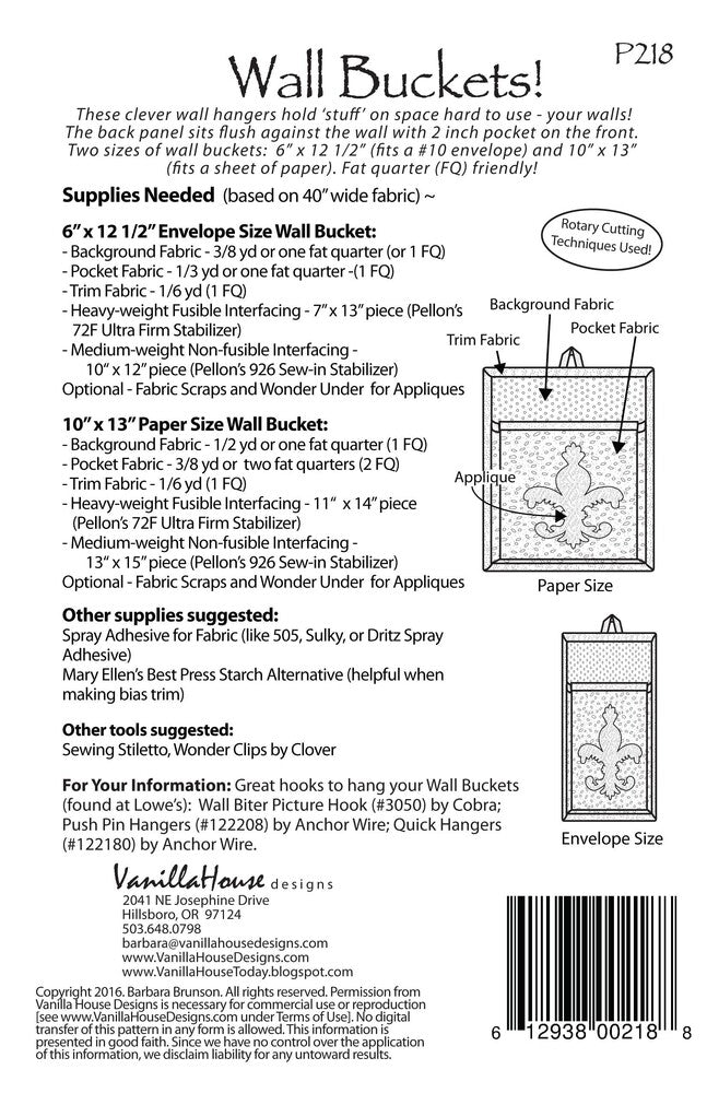 Wall Buckets Pattern , quilting and craft projects