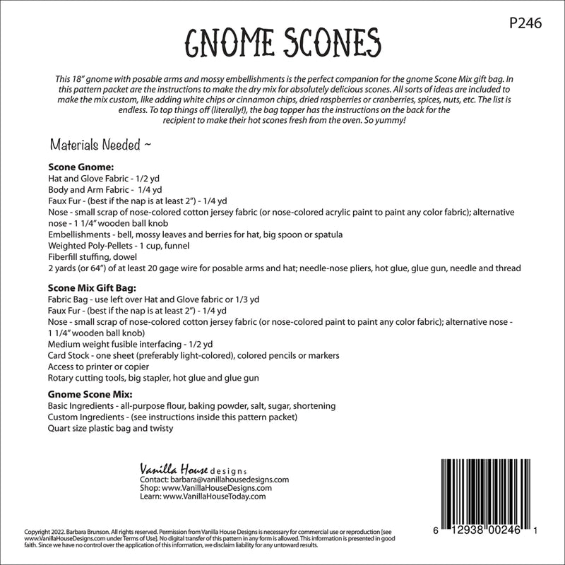 Gnome Scones Pattern , quilting and craft projects