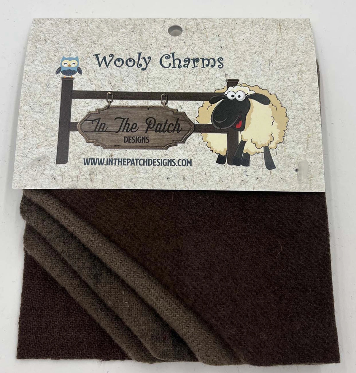 Wooly Charms Warm Brown felted wool squares by In The Patch Designs, five 5 inch x 5 inch pieces