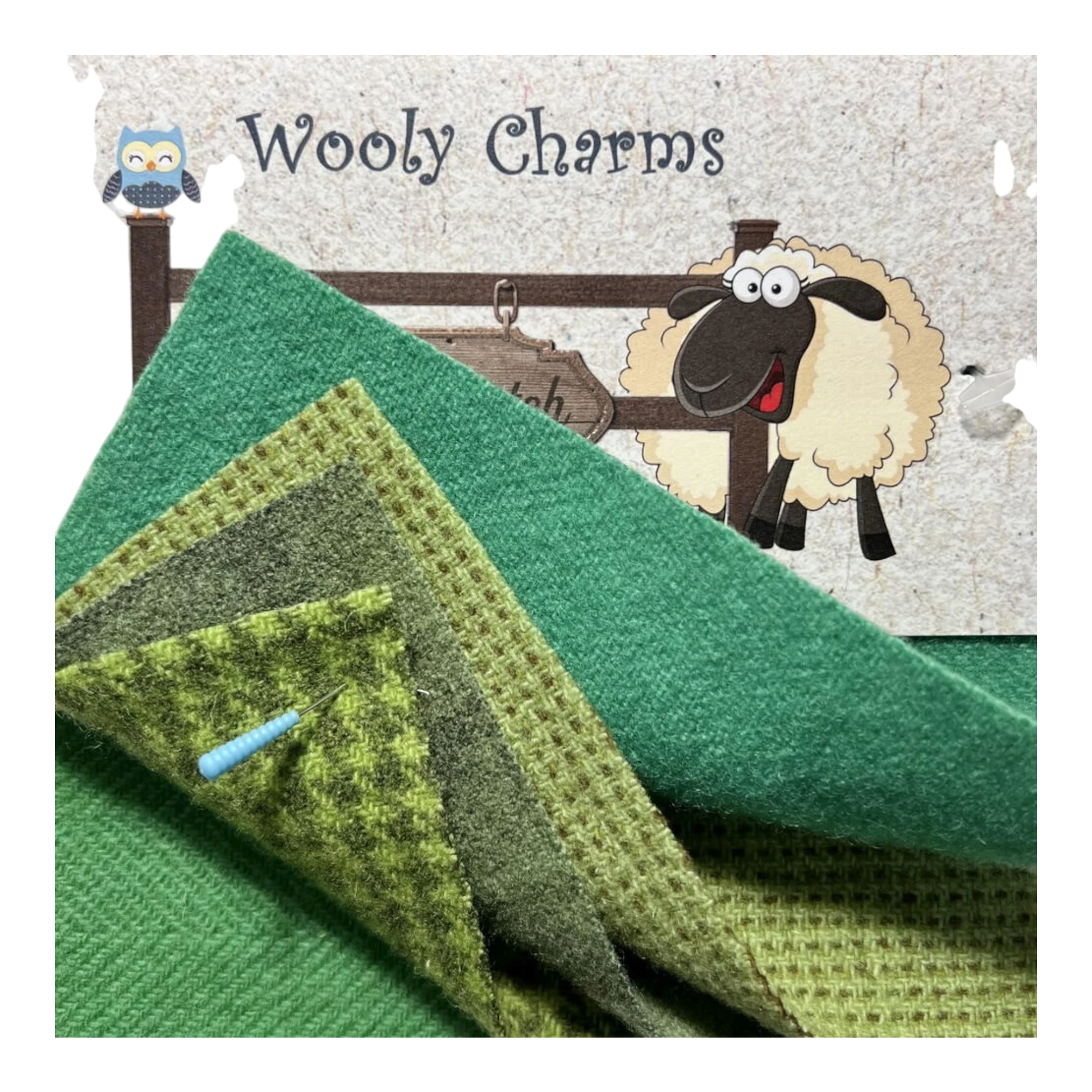 Wooly Charms GREENS 127 mm x 127 mm - 5pc sewing and quilting product