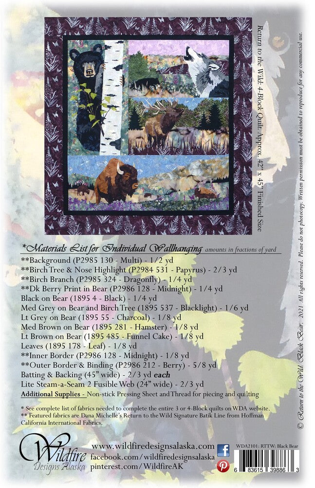 Return to the Wild: Applique Black Bear Wall Hanging Pattern , quilting and craft projects
