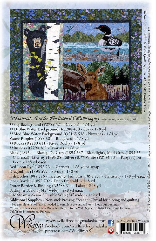 Return to the Wild: Applique Loon Wall Hanging Pattern , quilting and craft projects