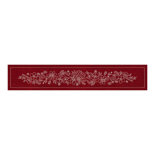 Sashiko Australia Wildflower Bouquet Runner - CHERRY RED , piecing and stitching
