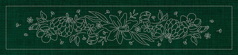 Sashiko Australia Daffodil Runner GREEN , piecing and stitching