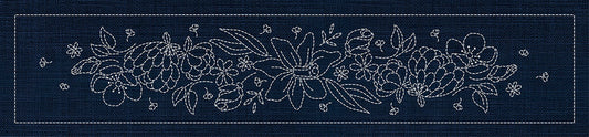 Sashiko Australia Daffodil Runner INDIGO , piecing and stitching