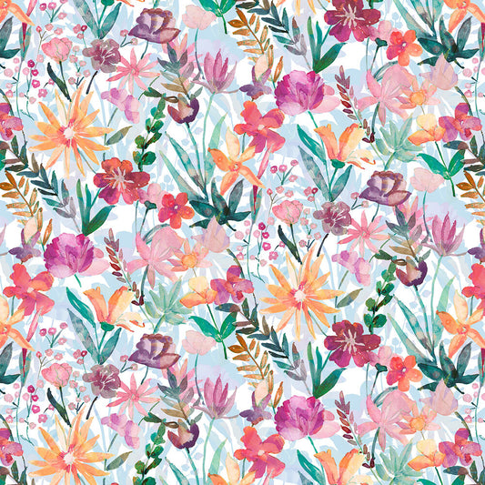 Whispering Gardens - Watercolor Multi-Floral 2743 mm Wideback for patchwork, quilting and sewing