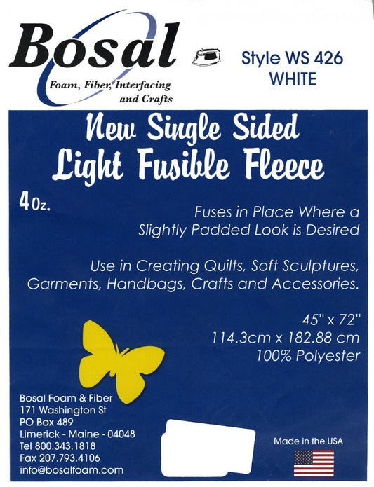 Bosal Single Sided Light Fusible Fleece for applique, sewing and craft projects