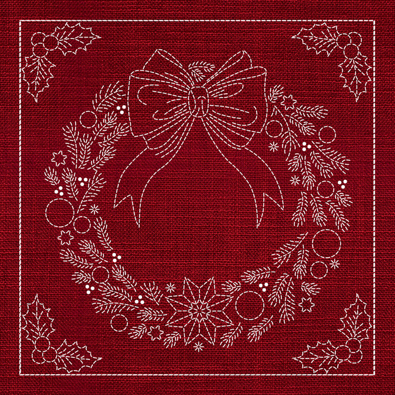 Sashiko Australia Christmas Wreath CHERRY RED , piecing and stitching