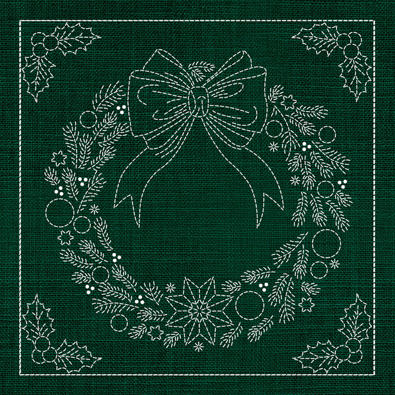 Sashiko Australia Christmas Wreath GREEN , piecing and stitching