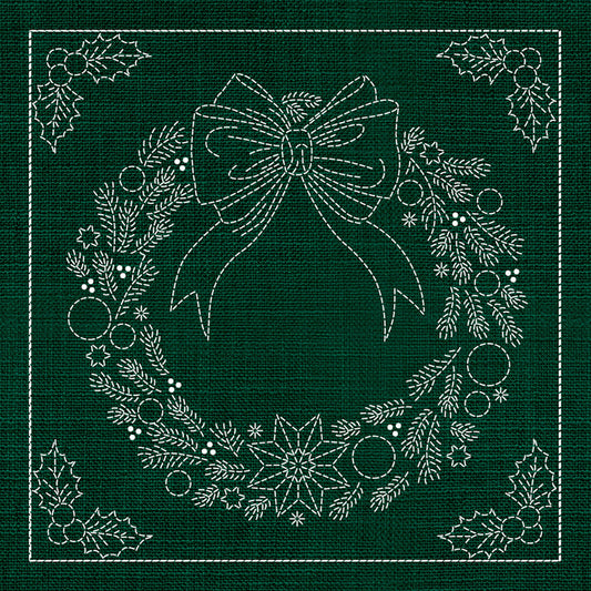 Sashiko Australia Christmas Wreath GREEN , piecing and stitching