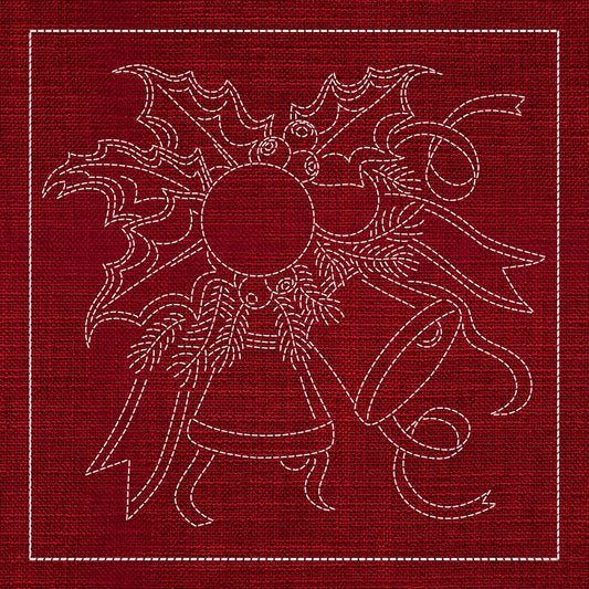 Sashiko Australia Bells and Holly CHERRY RED , piecing and stitching