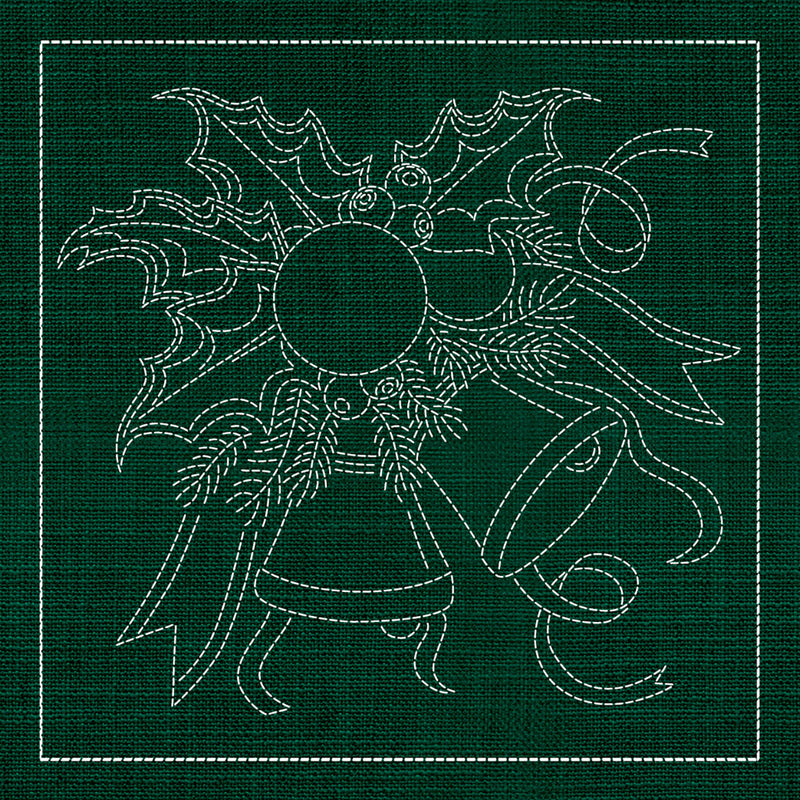 Sashiko Australia Bells and Holly GREEN , piecing and stitching