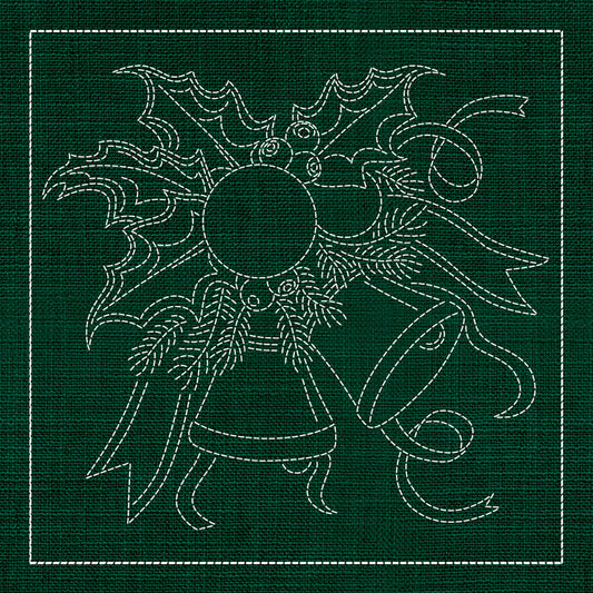 Sashiko Australia Bells and Holly GREEN , piecing and stitching
