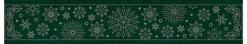 Sashiko Australia Snowflakes Runner GREEN , piecing and stitching