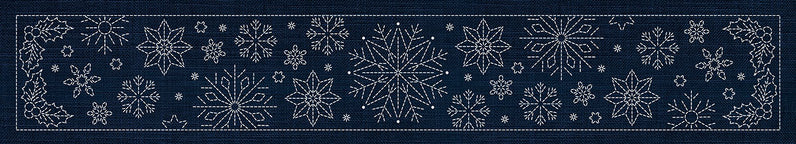 Sashiko Australia Snowflakes Runner INDIGO , piecing and stitching