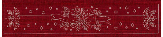 Sashiko Australia Holly and Ribbon Runner CHERRY RED , piecing and stitching