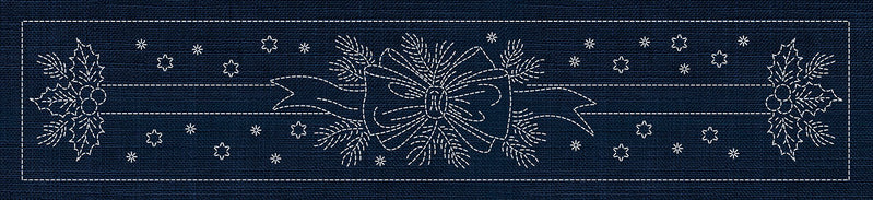 Sashiko Australia Holly and Ribbon Runner INDIGO , piecing and stitching