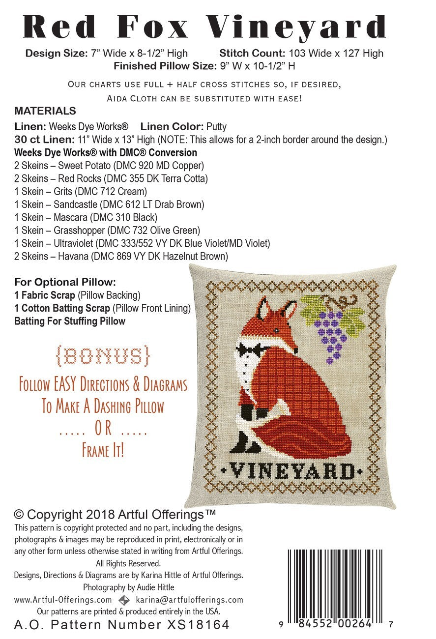 Red Fox Vineyard Cross Stitch (Pattern only) , quilting and craft projects