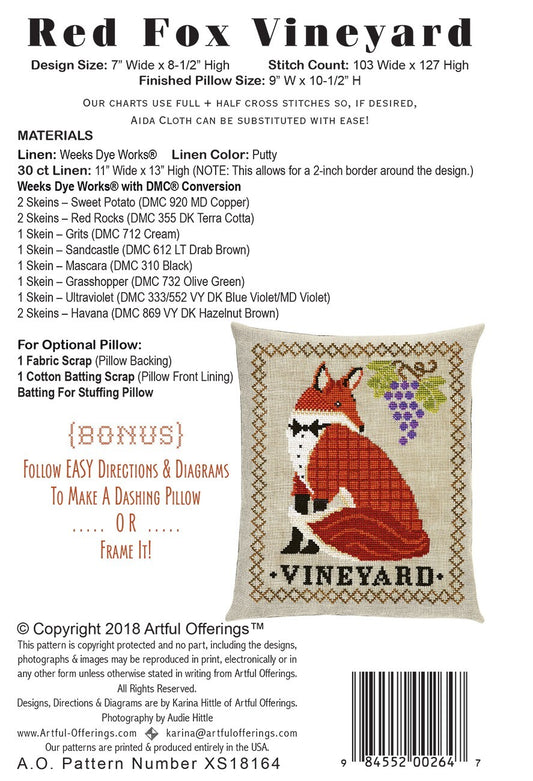 Red Fox Vineyard Cross Stitch (Pattern only) , quilting and craft projects