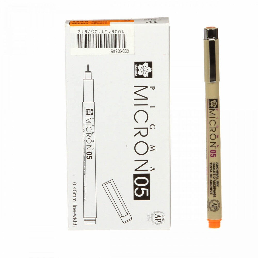 Pigma Micron Pen Orange .45 mm Size 05 , sewing and fabric marking