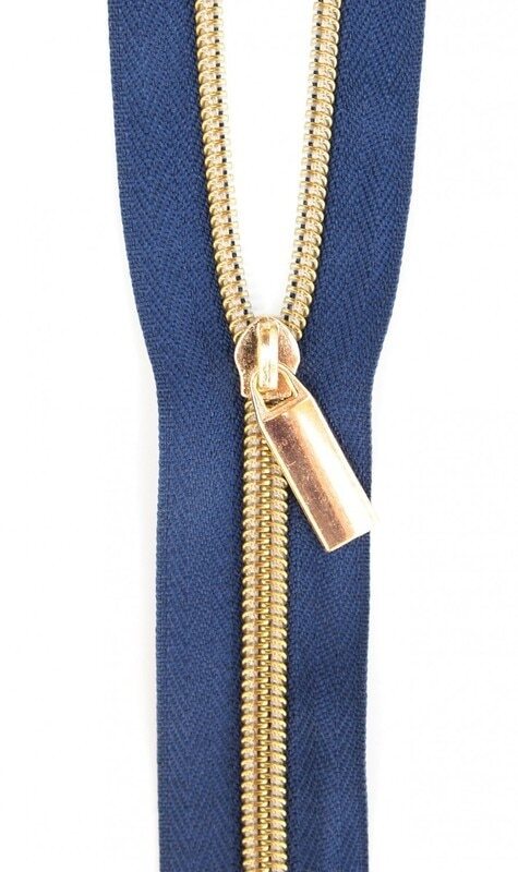 Zippers By The Yard Navy Tape Gold #5 for bag making and sewing projects
