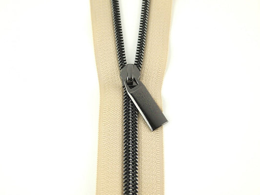 Zippers by The Yard Beige Tape Gunmetal #5 for bag making and sewing projects