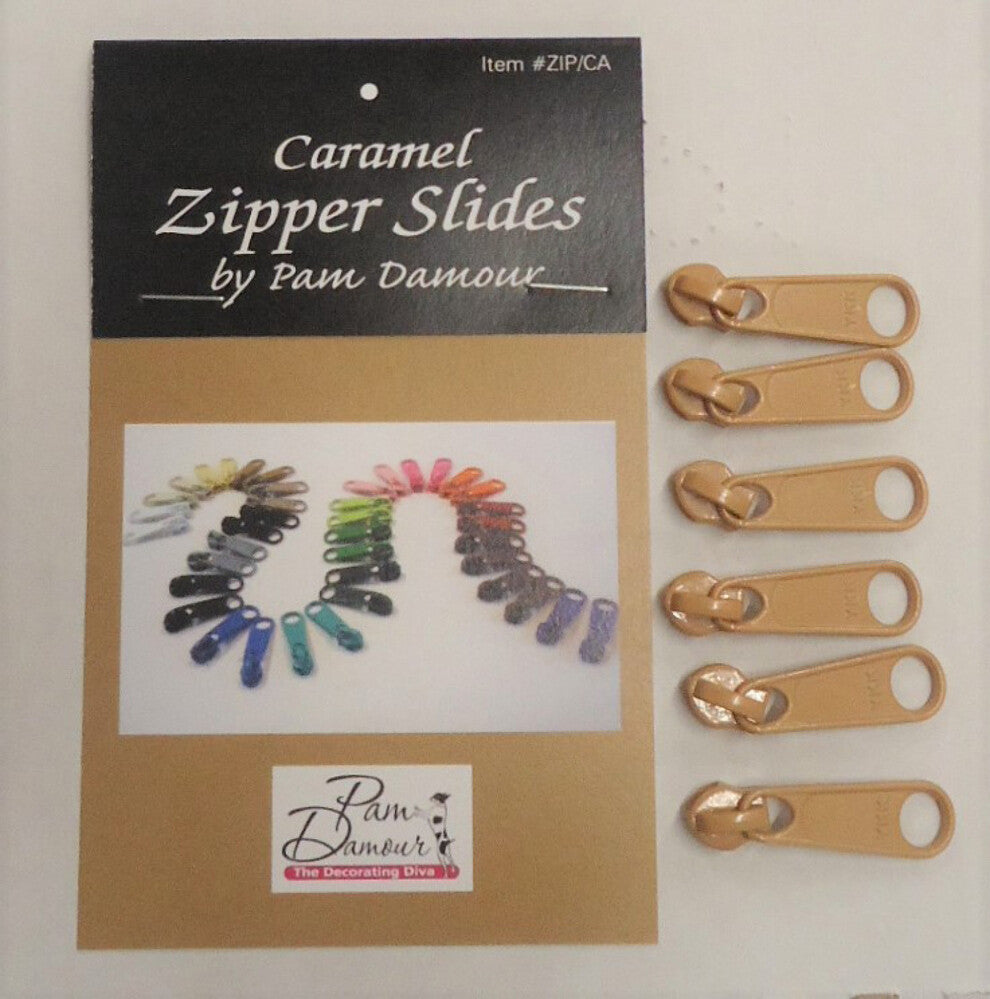 Pam Damour Zipper Slides - Caramel for bag making and sewing projects