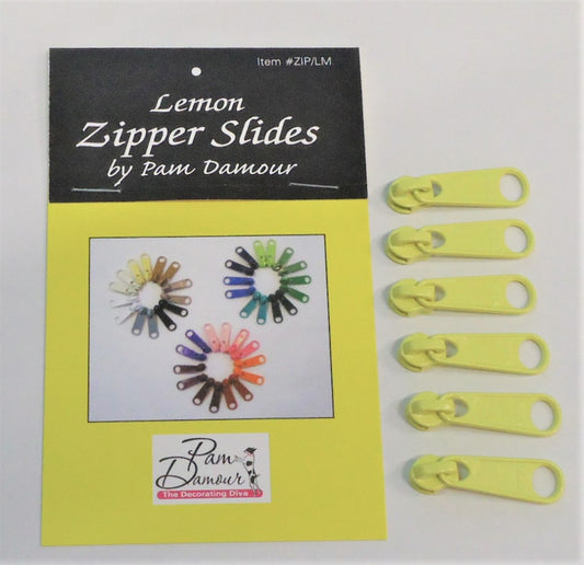 Pam Damour - 6 Zipper Slides Lemon for bag making and sewing projects