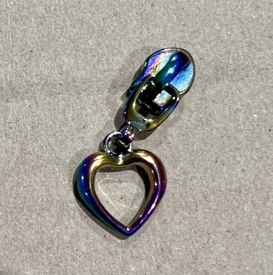Zipper Pulls #8 mm Iridescent Rainbow Heart for bag making and sewing projects