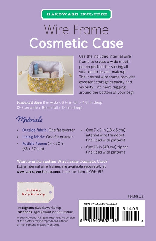 Wire Frame Cosmetic Case Kit Pattern , quilting and craft projects
