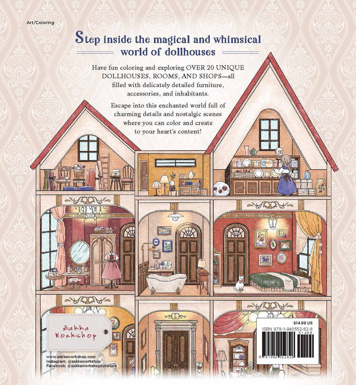 Antique Dollhouse Coloring Book – book preview 1