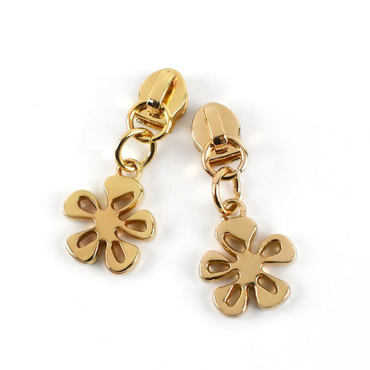Zipper Pulls #5 with Flower Shape - Gold for bag making and sewing projects