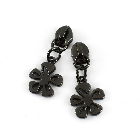 Zipper Pulls #5 with Flower Shape - Gun Metal for bag making and sewing projects