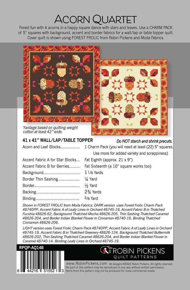 Acorn Quartet Quilt Pattern - Everything Fabric