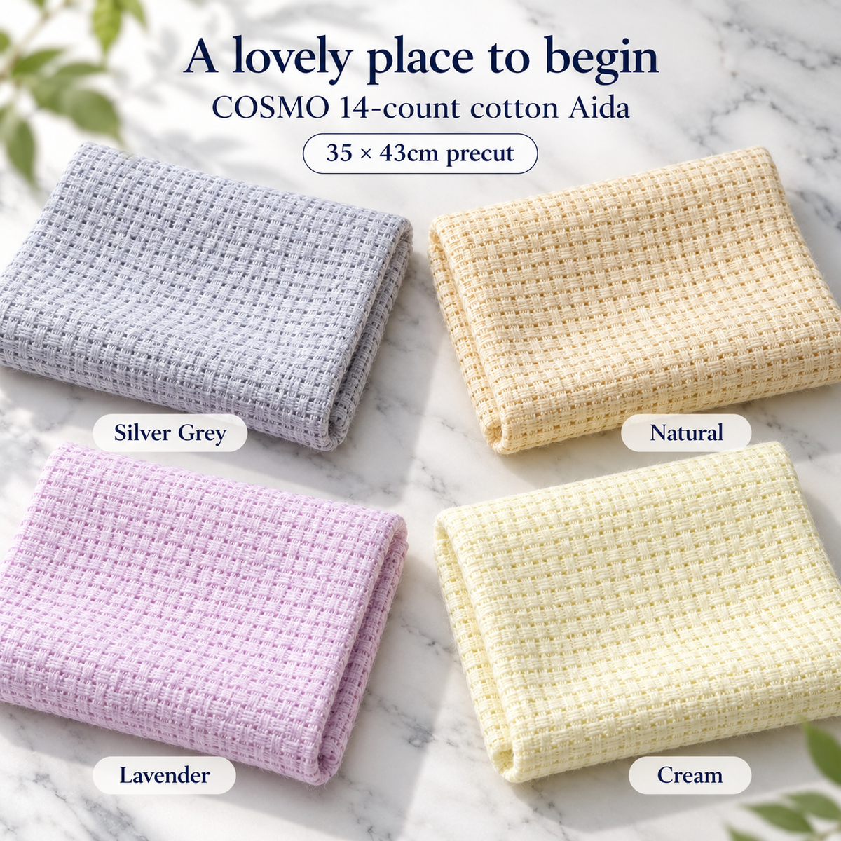 COSMO 14-Count Cotton Aida — 35 × 43cm — Silver Grey, Natural, Lavender, Cream
