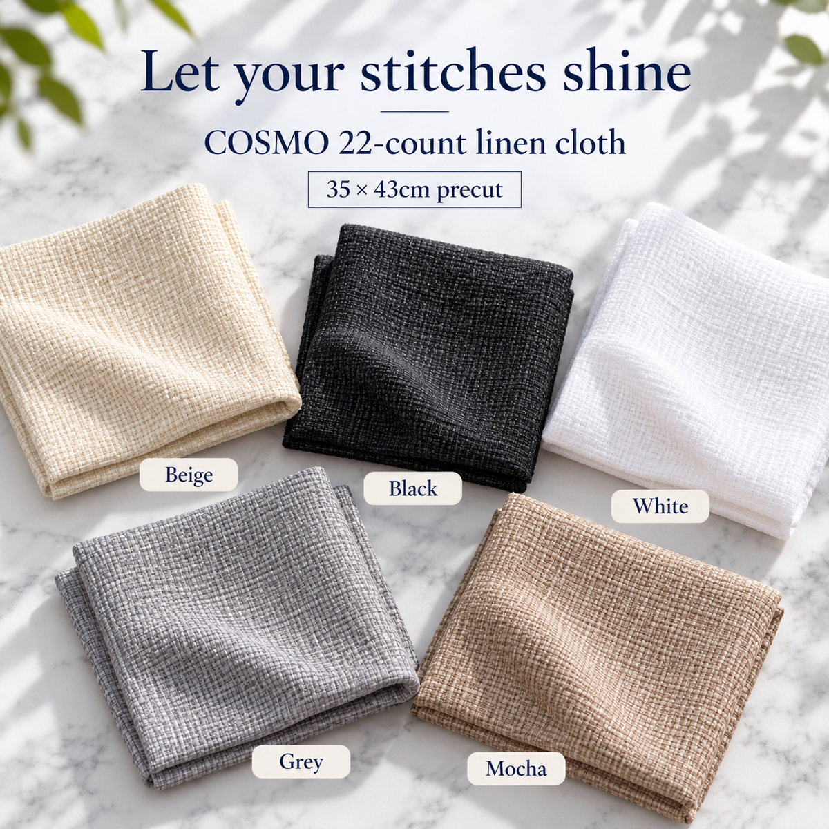 COSMO 22-Count Linen Cloth — 35 × 43cm — Beige, Black, White, Grey, Mocha