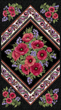 Amazing Poppies On Point Panel – Black/Multi with Metallic - Everything Fabric
