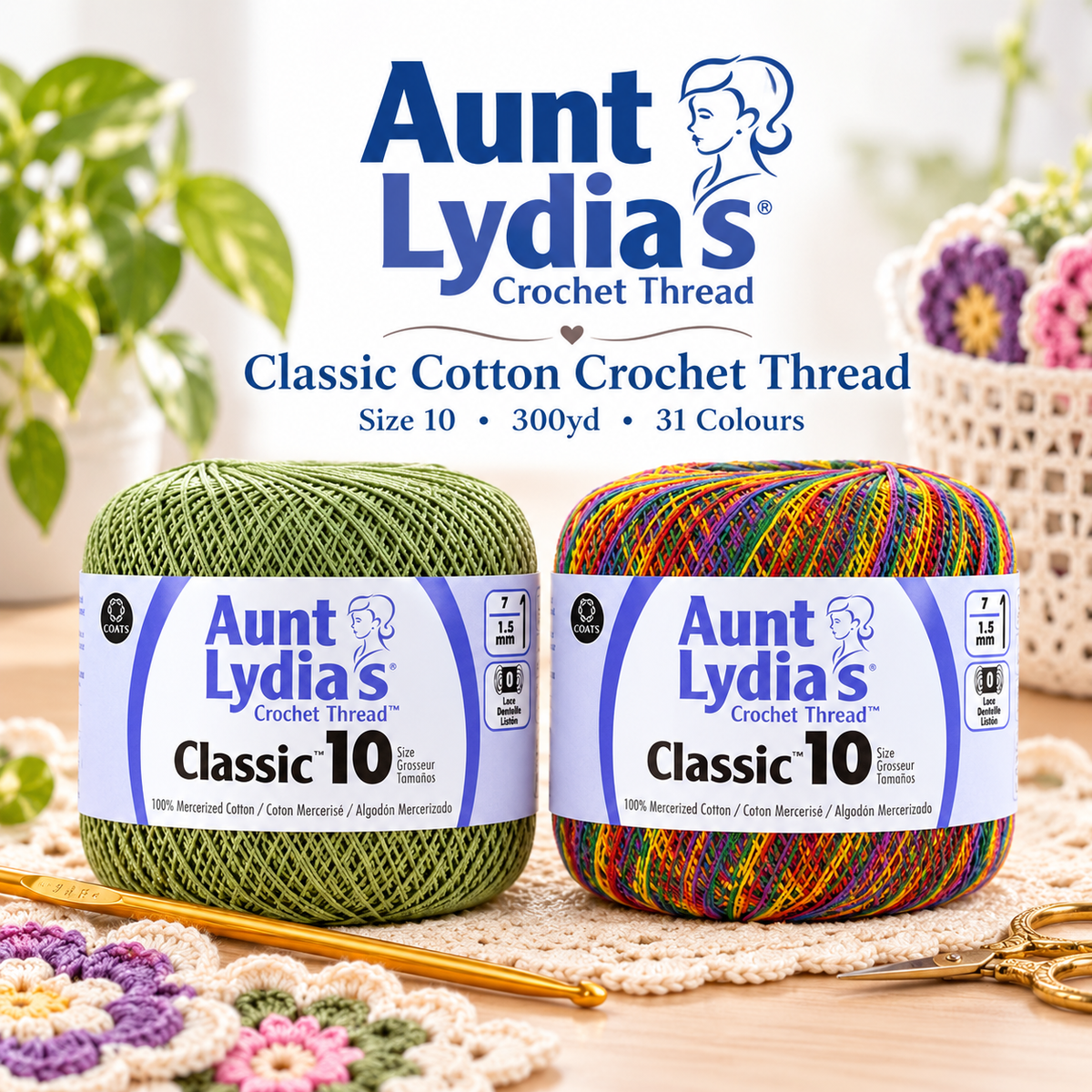 Aunt Lydia's Classic Cotton Crochet Thread Size 10 - 300yd - 31 Colours