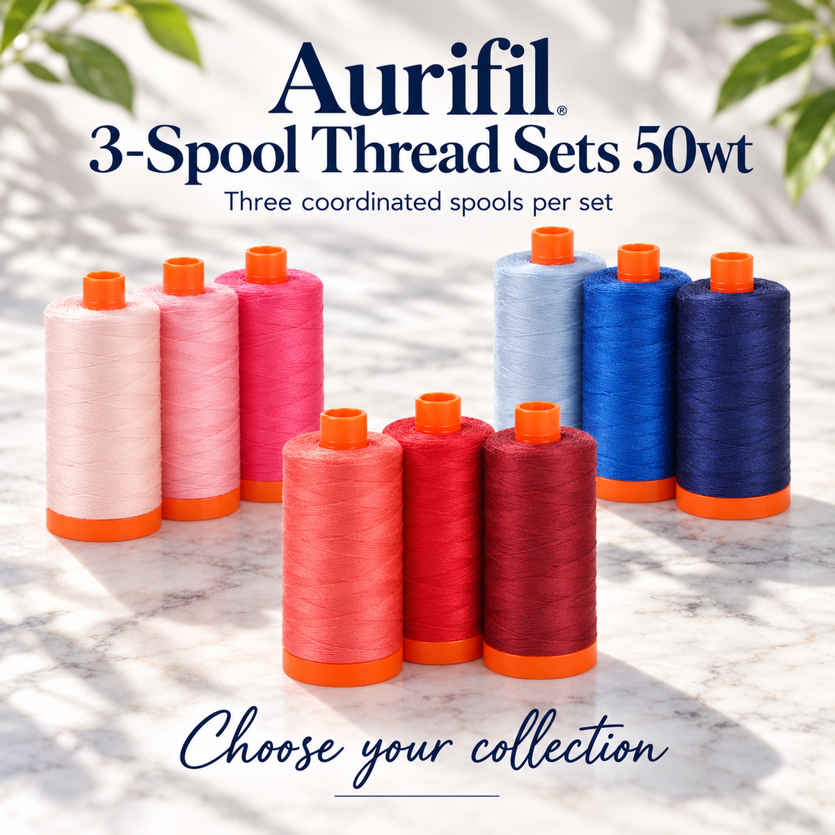 Aurifil 3-Spool Thread Sets 50wt | 24 Collections — representative choices, choose one pack