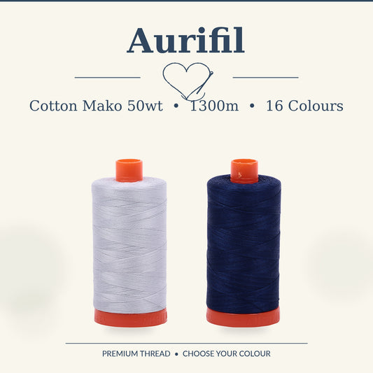 Aurifil Cotton Mako 50wt 1300m - 16 Colours - Choose Options