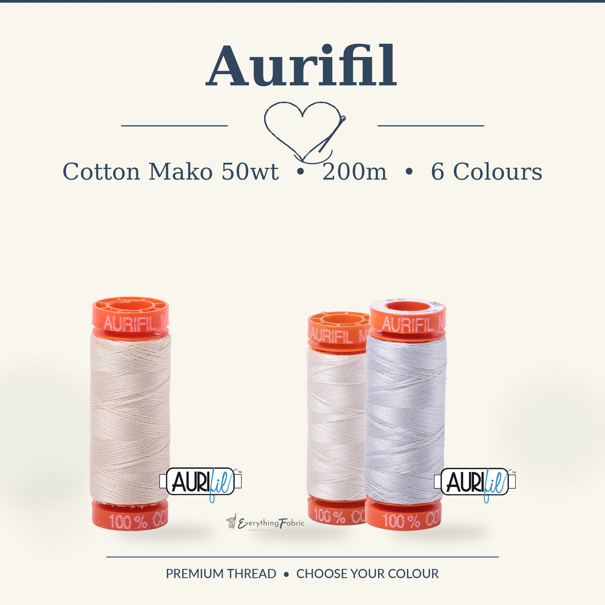 Aurifil Cotton Mako 50wt 200m - 6 Colours - Choose Options