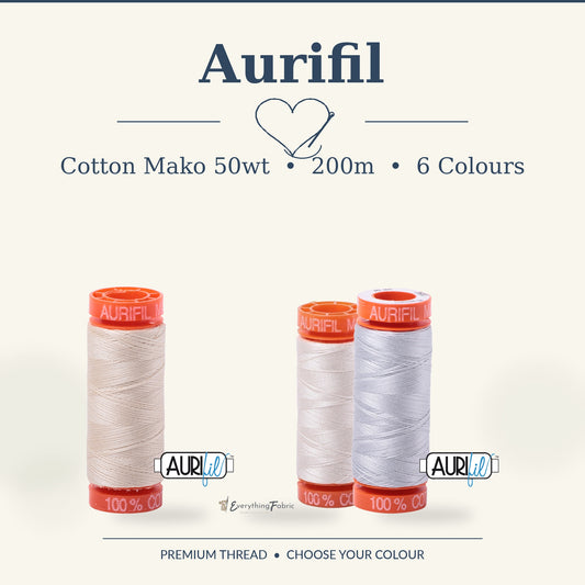 Aurifil Cotton Mako 50wt 200m - 6 Colours - Choose Options