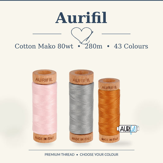 Aurifil Cotton Mako 80wt 280m - 43 Colours - Choose Options